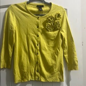 New York & Company Yellow Cardigan with Floral Embellishments